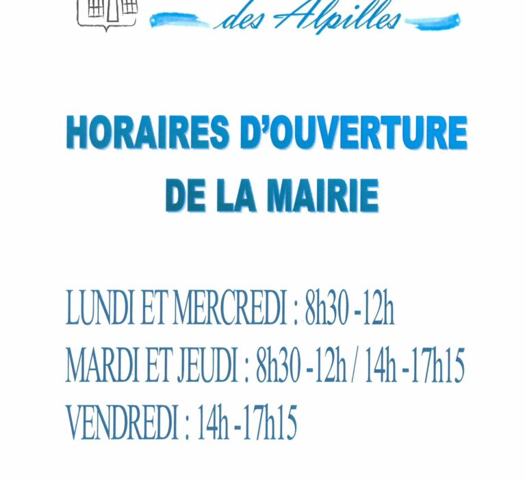 NOUVEAUX HORAIRES D’OUVERTURE DE LA MAIRIE