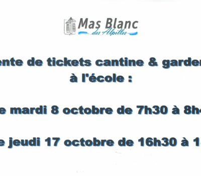 Vente de tickets de cantine et de garderie à l’école