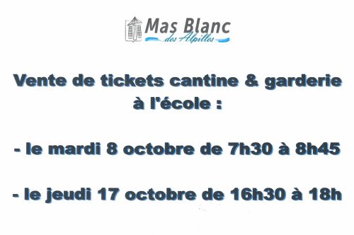 Vente de tickets de cantine et de garderie à l’école