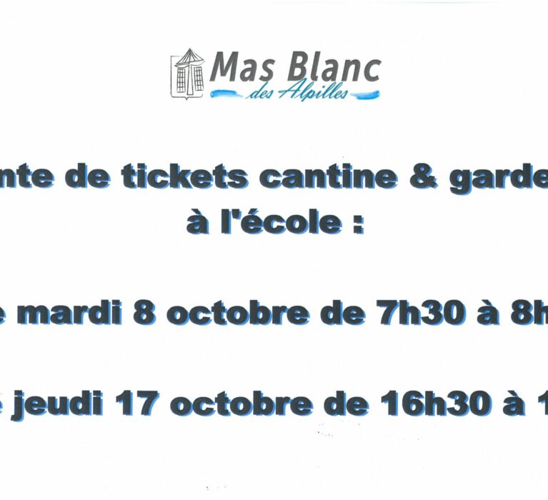 Vente de tickets de cantine et de garderie à l’école