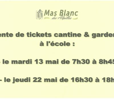 VENTE DE TICKETS DE CANTINE ET DE GARDERIE À L’ÉCOLE