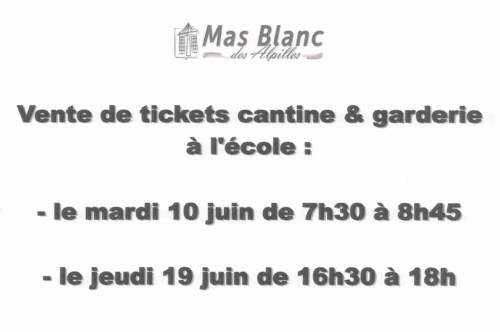 VENTE DE TICKETS DE CANTINE ET DE GARDERIE À L’ÉCOLE