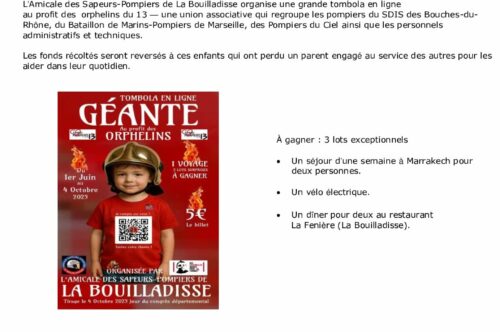TOMBOLA de l’Amicale des Sapeurs-Pompiers de La Bouilladisse
