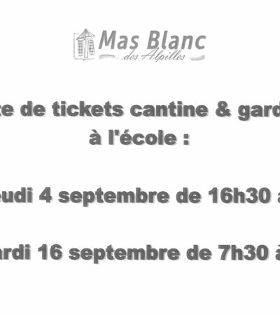 VENTE DE TICKETS DE CANTINE ET DE GARDERIE À L’ÉCOLE