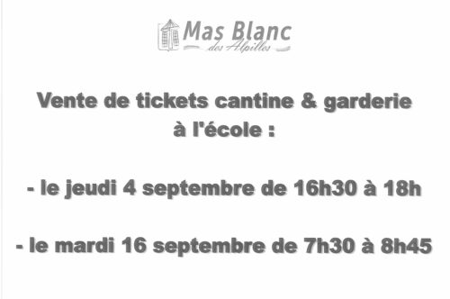 VENTE DE TICKETS DE CANTINE ET DE GARDERIE À L’ÉCOLE