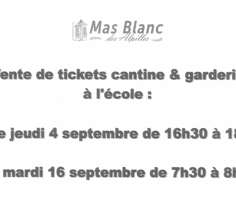 VENTE DE TICKETS DE CANTINE ET DE GARDERIE À L’ÉCOLE