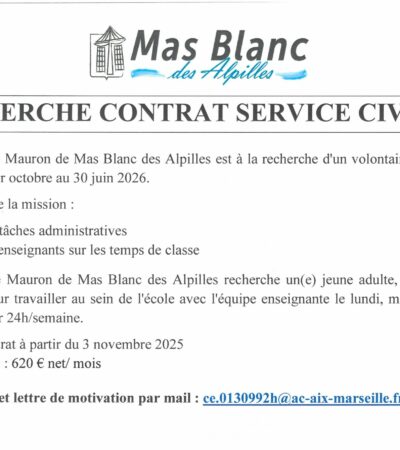 L’école de Mas Blanc recherche un volontaire pour un service civique