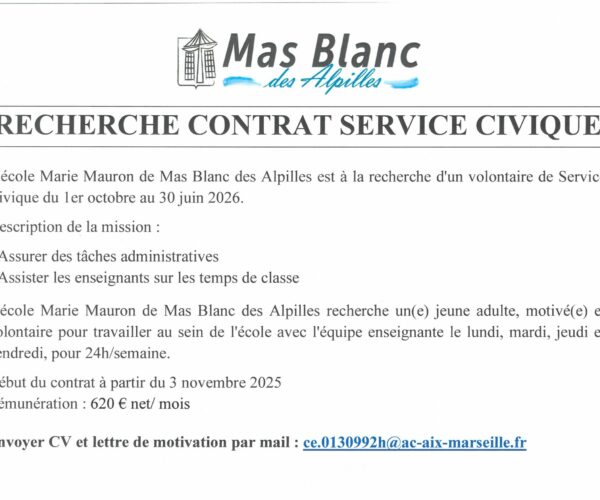L’école de Mas Blanc recherche un volontaire pour un service civique
