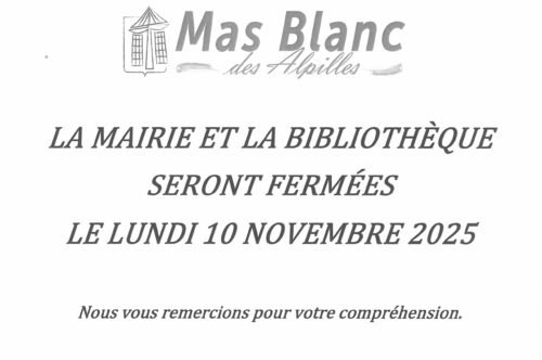 FERMETURE DE LA MAIRIE ET DE LA BIBLIOTHEQUE – LUNDI 10 NOVEMBRE